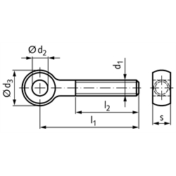 Augenschraube DIN 444 Gewinde M8 x 32mm l1=75mm Stahl 5.8 brüniert , Technische Zeichnung