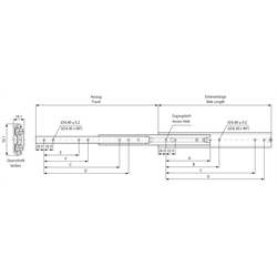 Auszugschienensatz DA 5321 Schienenlänge 650mm Aluminium, Technische Zeichnung