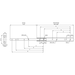 Auszugschienensatz DZ 2720 Schienenlänge 400mm hell verzinkt, Technische Zeichnung