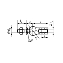 Axialgelenk ähnlich DIN 71802 Größe 8 Gewinde M5 rechts mit Mutter Edelstahl 1.4301, Technische Zeichnung