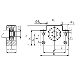 Stehlagereinheit BF 40 Bohrung 40mm Gehäuse aus Stahl brüniert, Technische Zeichnung