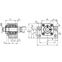 Stehlagereinheit BK 25 Bohrung 25mm Gehäuse aus Stahl brüniert, Technische Zeichnung