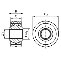 Gelenklager DIN ISO 12240-1-K Reihe S mit Außenring Bohrung 20mm Außendurchmesser 46mm Edelstahl rostfrei == Vor Inbetriebnahme ist eine Erstschmierung erforderlich ==, Technische Zeichnung