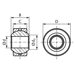 Gelenklager DIN ISO 12240-1-K Reihe G ohne Außenring nachschmierbar Bohrung 25mm Außendurchmesser 47mm == Vor Inbetriebnahme ist eine Erstschmierung erforderlich ==, Technische Zeichnung