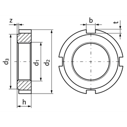 Nutmutter DIN 1804 Form W M58x1,5 brüniert, Technische Zeichnung