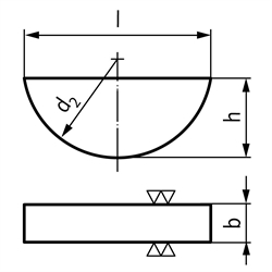 Scheibenfeder DIN 6888 Material 1.4571 Breite 8mm x Höhe 13mm, Technische Zeichnung