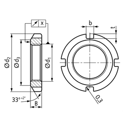 Nutmutter DIN 70852 M50x1,5 Edelstahl 1.4301, Technische Zeichnung