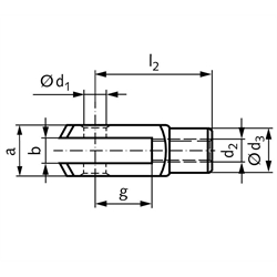 Gabelkopf DIN 71752 Größe 8 x 32 Rechtsgewinde Feingewinde M8x1 Stahl verzinkt, Technische Zeichnung