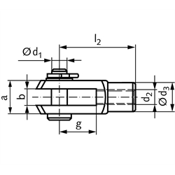 Gabelgelenk DIN 71752 mit Splintbolzen Größe 8 x 32 Linksgewinde Stahl verzinkt , Technische Zeichnung