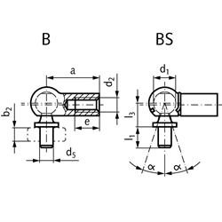 Winkelgelenke DIN 71802 mit Nietzapfen, Stahl verzinkt, Technische Zeichnung