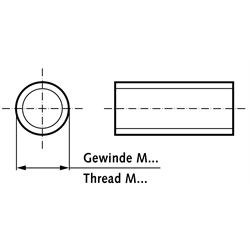 Gewindestange DIN 976-1 A (ex DIN 975) Stahl 4.8 verzinkt M36 x 4 x 1000mm rechtssteigend, Technische Zeichnung