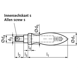 Drehbarer Ballengriff aus Stahl DIN 98 St Durchmesser 32mm Ausführung E mit Gewindezapfen M12 , Technische Zeichnung