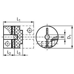 Drehstarre Kupplung HFD Durchgangsbohrung 20mm max. Drehmoment 44,0 Nm Außendurchmesser 57,1mm , Technische Zeichnung