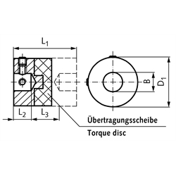 Drehstarre Kupplung HZ mit Sacklochbohrung 4mm max. Drehmoment 0,21 Nm Außendurchmesser 9,5mm , Technische Zeichnung