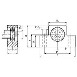 Stehlagereinheit EF 10 Bohrung 8mm Gehäuse aus Stahl vernickelt, Technische Zeichnung