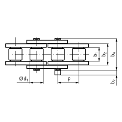 Rostfreie Einfach-Rollenkette ähnlich 12 B-1 Teilung 3/4x7/16" Werkstoff 1.4301 , Technische Zeichnung