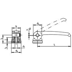 Exzenterspanner 927 Form B Innengewinde M8 , Technische Zeichnung