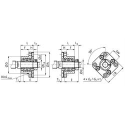 Flanschlagereinheit FK 25 Bohrung 25mm Gehäuse aus Stahl brüniert, Technische Zeichnung