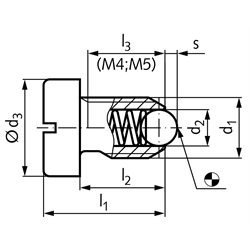 Federndes Druckstück M4 Ausführung AN mit Kugel und Kopf Edelstahl 1.4305, Technische Zeichnung