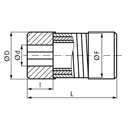 Gelenkkupplung EL Größe 50 Nenndrehmoment 500Nm doppellang vorgebohrt Länge 300mm Aussendurchmesser 100mm, Technische Zeichnung