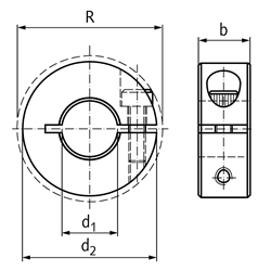 Geschlitzter Klemmring Stahl C45 verzinkt Bohrung 10mm mit Schraube DIN 912 12.9 , Technische Zeichnung