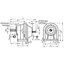 Stirnradgetriebe BT1 Größe 1 i=8,89:1 Bauform B3 (Betriebsanleitung im Internet unter www.maedler.de im Bereich Downloads), Technische Zeichnung