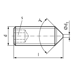 Gewindestift ISO 4027 (ex DIN 914) mit Innensechskant und Spitze Stahl 45H M8 x 12mm, Technische Zeichnung
