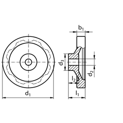 Scheiben-Handrad 326 Ausführung B/A ohne Griff Durchmesser 125mm , Technische Zeichnung