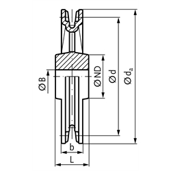 Verzahntes Kettenrad (Haspelrad) 15 Zähne DIN 766 Außen-Ø 200 mm für Kettenstärke 5/6 mm Material Grauguss GG25 , Technische Zeichnung