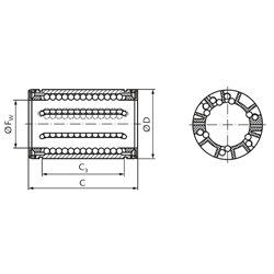 Linearkugellager KB-3 ISO-Reihe 3 Easy-Line mit beids. Dichtung für Wellen-Ø 40mm, Technische Zeichnung