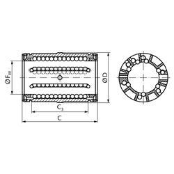 Linearkugellager KB-3-A ISO-Reihe 3 Premium rostfrei mit Fluchtungsfehlerausgleich mit Dichtung für Wellen-Ø 12mm, Technische Zeichnung