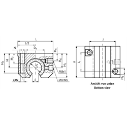 Linearlagereinheit KG-3-STO ISO-Reihe 3 mit Linear-Kugellager mit Stahlmantel mit beids. Dichtung für Wellen-Ø 12mm offene Ausführung, Technische Zeichnung