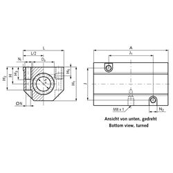 Tandem-Linearlagereinheit KGT-3 ISO-Reihe 3 Easy-Line mit Linear-Kugellagern mit Winkelausgleich mit beids. Dichtung für Wellen-Ø 50mm, Technische Zeichnung