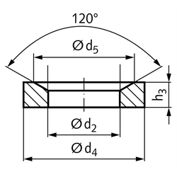 Kegelpfanne DIN 6319 Form D Innen-Ø 23,2mm Außen-Ø 36mm für Bolzen- Ø 20mm Edelstahl 1.4301, Technische Zeichnung