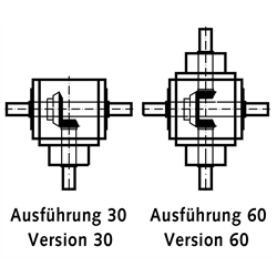 Kegelradgetriebe KU/I Bauart L Größe 30 Ausführung 60 Übersetzung 5:1 (Betriebsanleitung im Internet unter www.maedler.de im Bereich Downloads), Technische Zeichnung