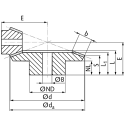 Kegelrad aus Stahl Modul 4 16 Zähne Übersetzung 2,5:1 gefräst , Technische Zeichnung