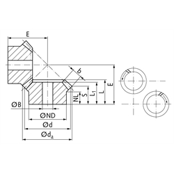 Kegelradsatz spiralverzahnt Modul 1 Zähnezahl 30/30 i=1:1 Material 42CrMo4 Zahnflanken induktiv gehärtet , Technische Zeichnung