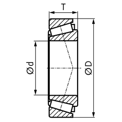 SKF Kegelrollenlager 30308 J2/Q einreihig Innen-Ø 40mm Außen-Ø 90mm Breite 25,25mm, Technische Zeichnung