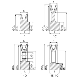 Keilriemenscheiben aus Aluminium-Guss, Profil B, SPB und XPB (17), 1-rillig, Technische Zeichnung