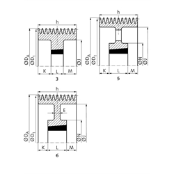 Keilriemenscheiben für Taper-Spannbuchsen, Profil B, SPB und XPB (17), 10-rillig, Technische Zeichnung