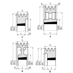 Keilriemenscheiben für Taper-Spannbuchsen, Profil B, SPB und XPB (17), 3-rillig, Technische Zeichnung