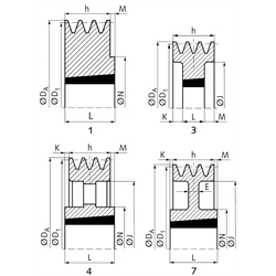 Keilriemenscheiben für Taper-Spannbuchsen, Profil C, SPC und XPC (22), 3-rillig, Technische Zeichnung