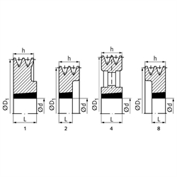 Keilriemenscheibe aus GG für Taper-Spannbuchse 2517 Profil XPB, SPB und B (17) 2-rillig Nenndurchmesser 200mm, Technische Zeichnung