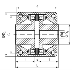 Kettenkupplung Typ 3012 06 B-2 12 Zähne Nenndrehmoment 45 Nm mit Gehäuse, Technische Zeichnung