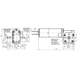 Kleingetriebemotor SE mit Gleichstrommotor 12V Größe 1 n2=200 /min i=30:1 , Technische Zeichnung