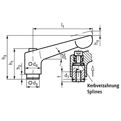 Verstellbarer Klemmhebel 300.5 Ausführung IS-N mit Innengewinde M8 Grifflänge L1 = 78mm Material Edelstahl , Technische Zeichnung