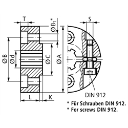 Klemmring für Keilnabe - DIN ISO 14, Edelstahl, Technische Zeichnung