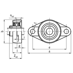 Kugelflanschlager UCFL 202 Bohrung 15mm Gehäuse aus Grauguss , Technische Zeichnung