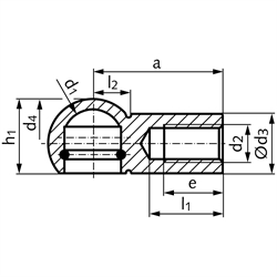 Kugelpfannen DIN 71805 mit Sprengring und Nut für Sicherungsbügel, Edelstahl, Technische Zeichnung
