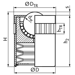 Kugelrollen 374 mit Stahlgehäuse, zylindrisch, mit Toleranzring, gefedert, Technische Zeichnung